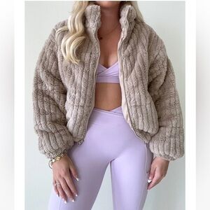 Women's Tan Faux Fur Jacket